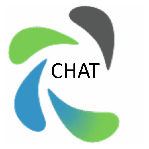 Colorful abstract swirl logo with the word 'CHAT' in the center.