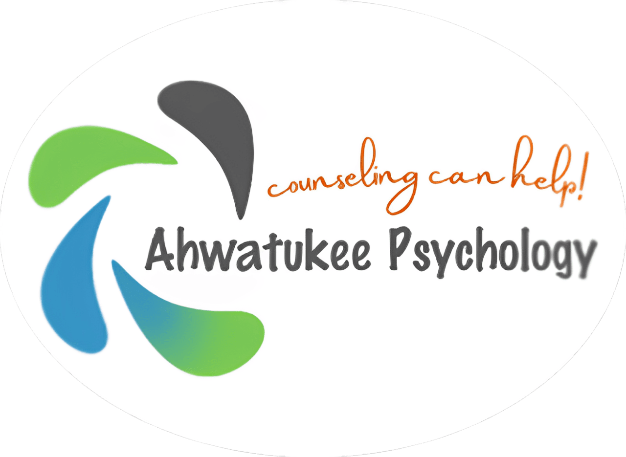 Logo of Ahwatukee Psychological Services with colorful abstract design.