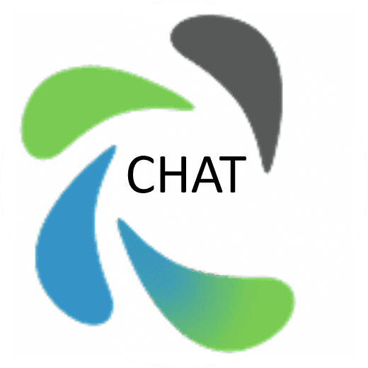 Colorful abstract swirl logo with the word 'CHAT' in the center.